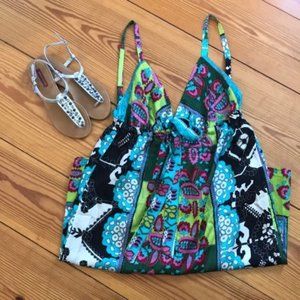 Single Dress Silk Multi Turquoise Black Large Cruise Resort LG